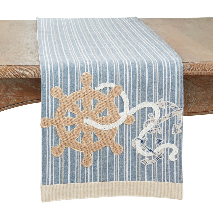 Helm and Anchor Runner: 14"x72" / Navy Blue