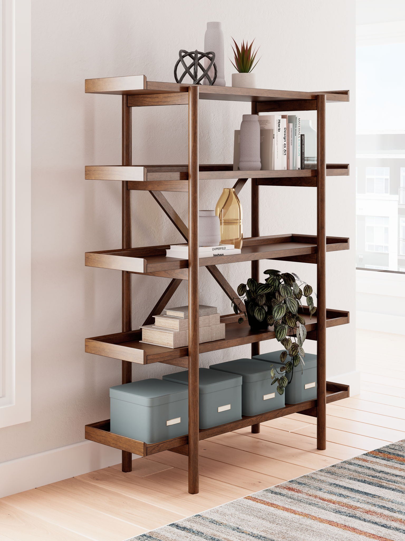 Lyncott - 3 Pc. - Home Office Desk, Chair, Bookcase - Brown