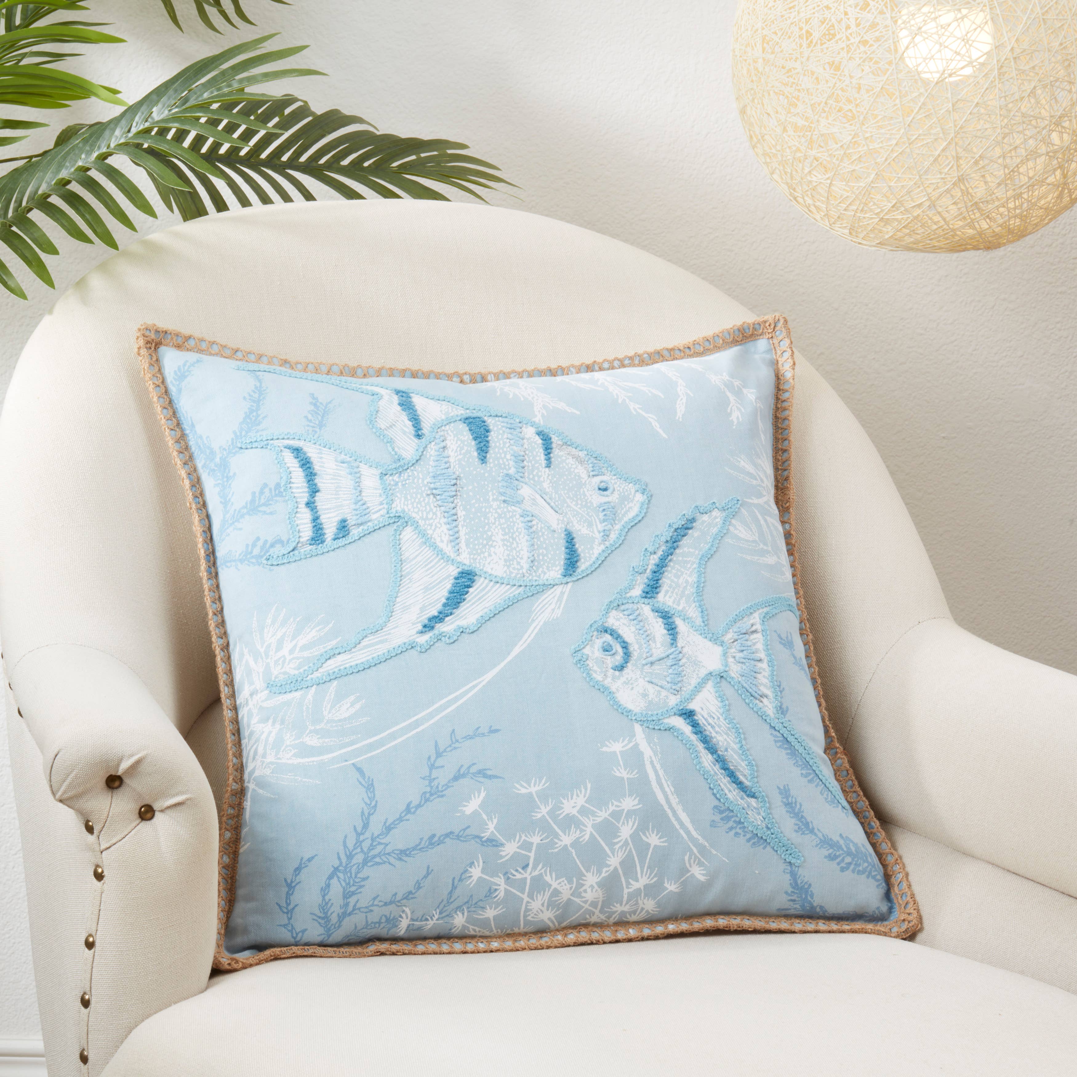 Seaside Splash Fish Throw Pillow: Blue / 20" / Poly Filled