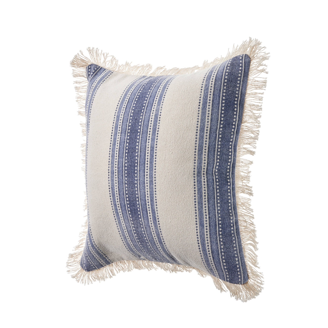 Coastal Striped Blue and Cream Throw Pillow: Navy/Blue/Ivory / Feather Filled