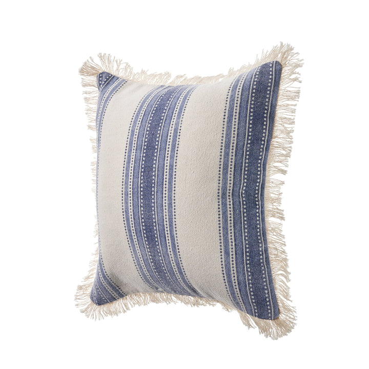 Coastal Striped Blue and Cream Throw Pillow: Navy/Blue/Ivory / Feather Filled