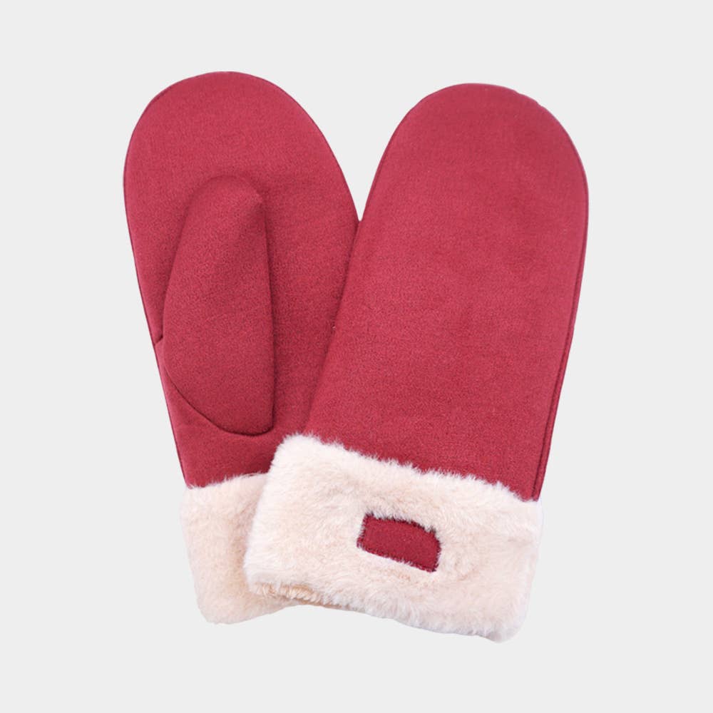 Faux Fur Cuff Fleece Lined Mittens: Pink