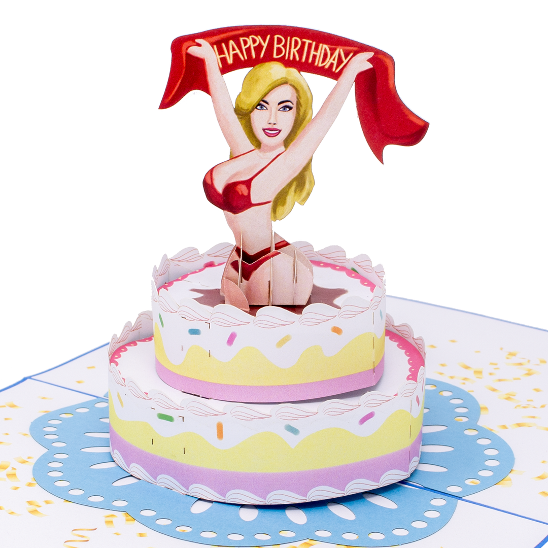 Surprise Stripper Birthday Cake Inappropriate 3D Greeting