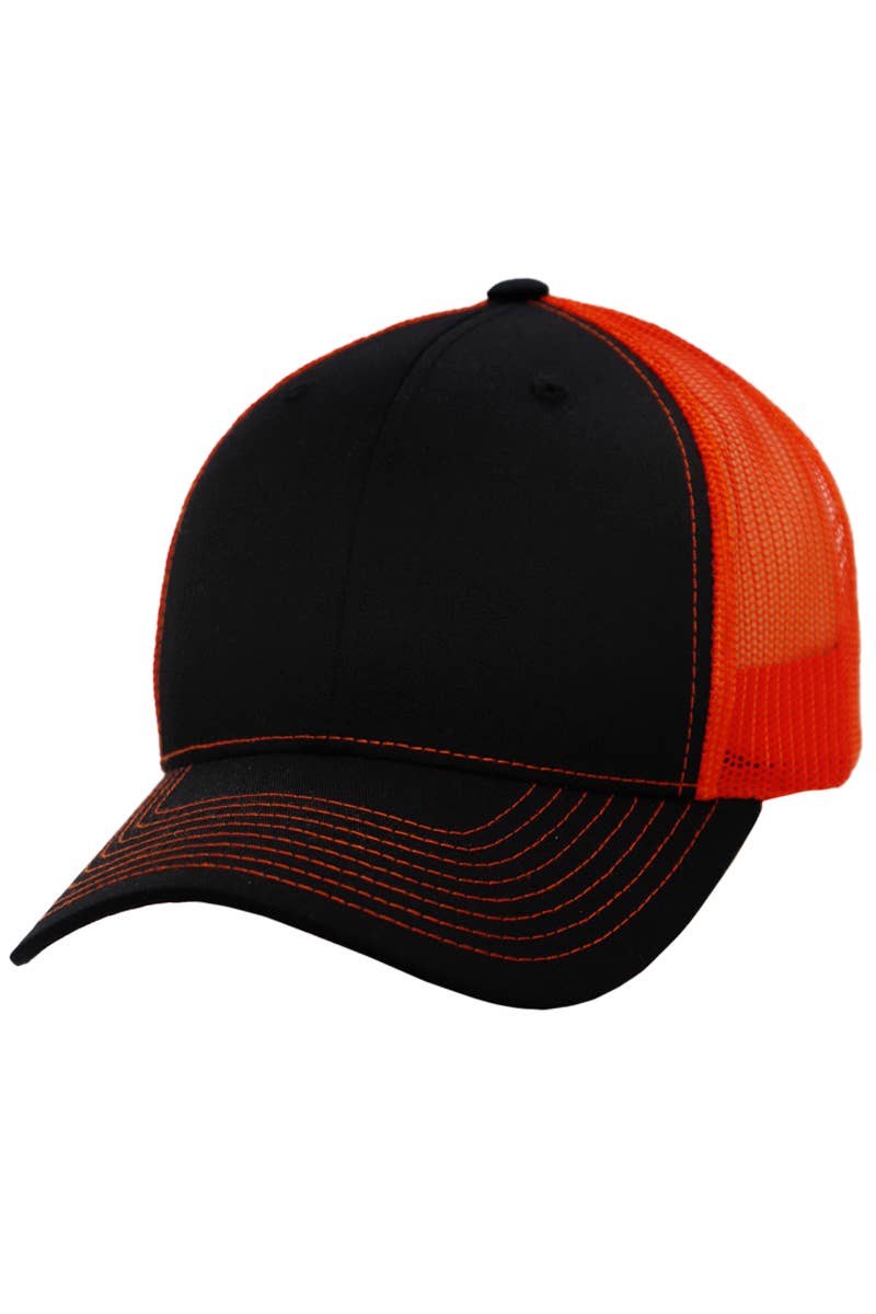 Sleek Black Front Six Panel Curved Bill Trucker Hat: Black