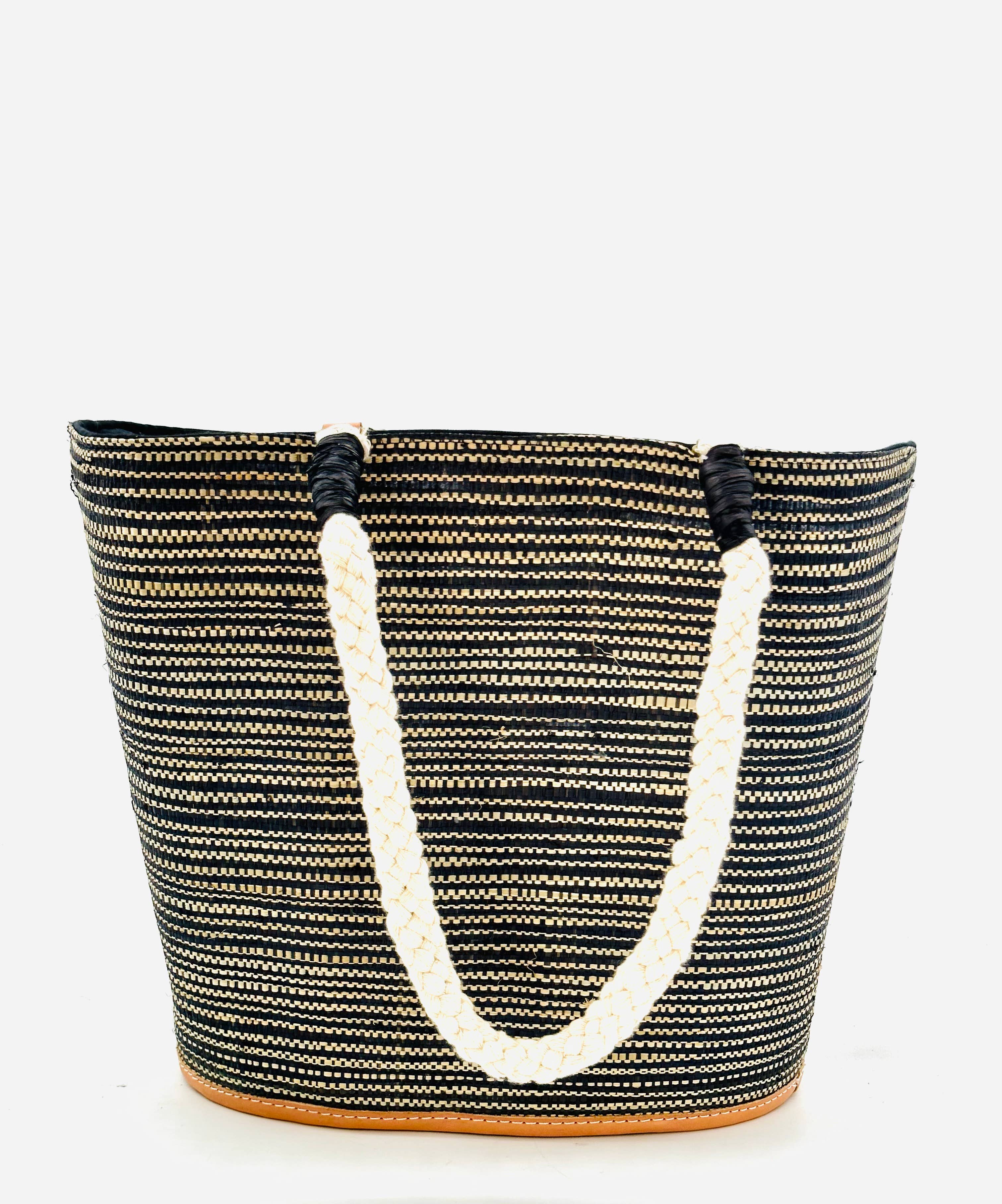 Brighton Melange Straw Basket Bag with Rope Handle: Blush Melange