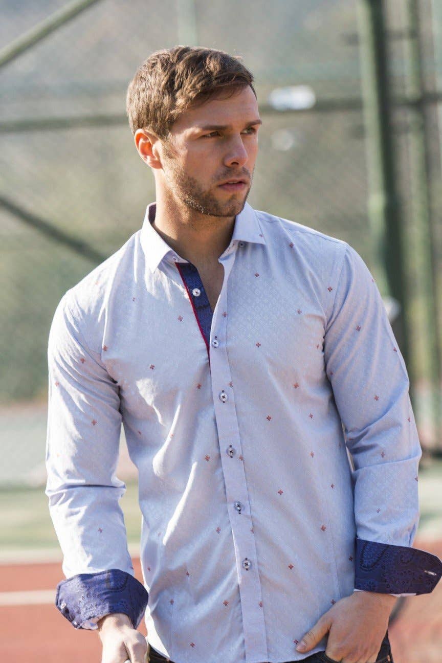 Fill Coupe Jacquard Shirt With Paisley Trim #M-859: XXLARGE / BLUE