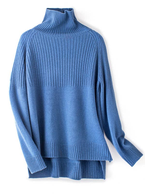 Casual Long Sleeves Loose Solid Color High-Neck Sweater Tops: GRAY / M