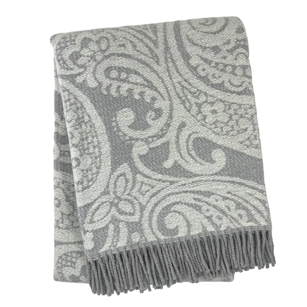 323 - Paisley Pattern Plush Throw with Grey Fringe - 55" x 7: Moss Green
