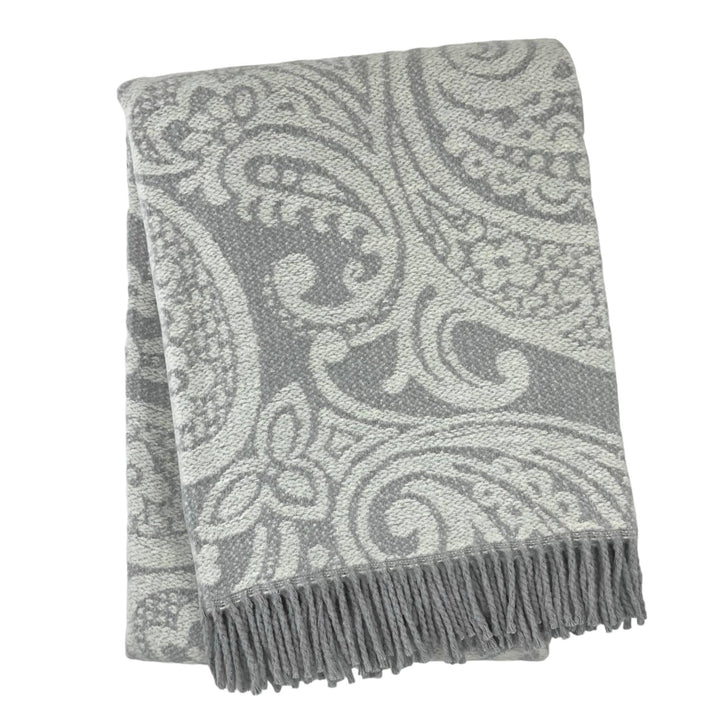 323 - Paisley Pattern Plush Throw with Grey Fringe - 55" x 7: Moss Green