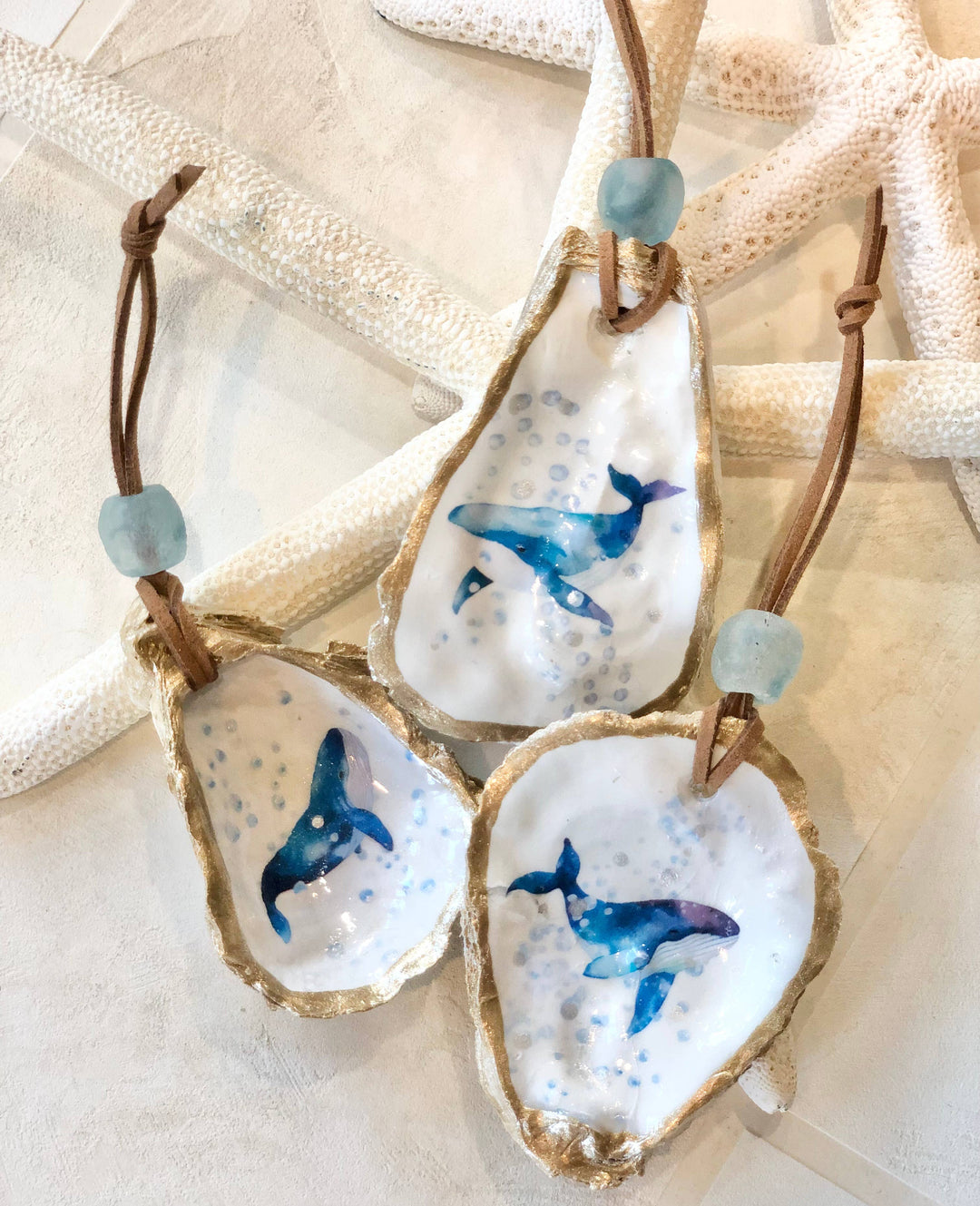 Coastal Whale Ornament - Oyster Shell