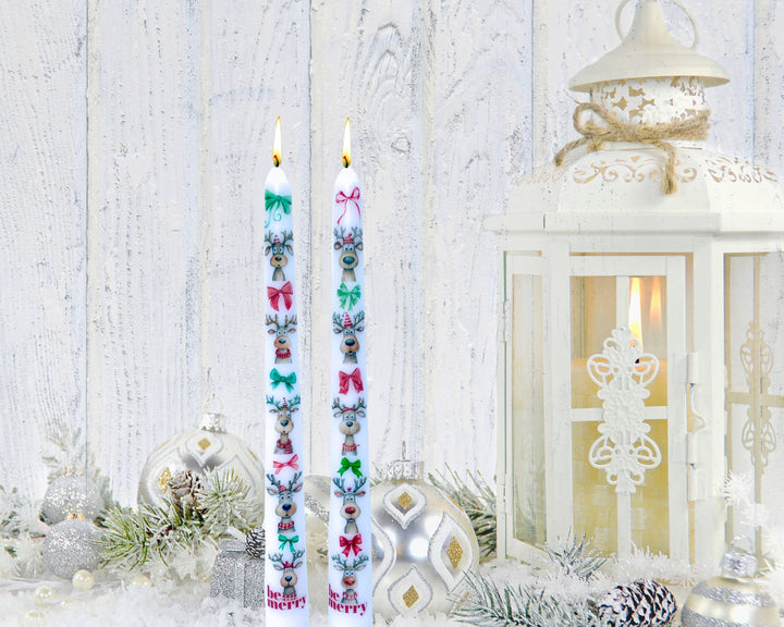 Be Merry Reindeer Christmas Taper Candle Decor, Holiday Deco