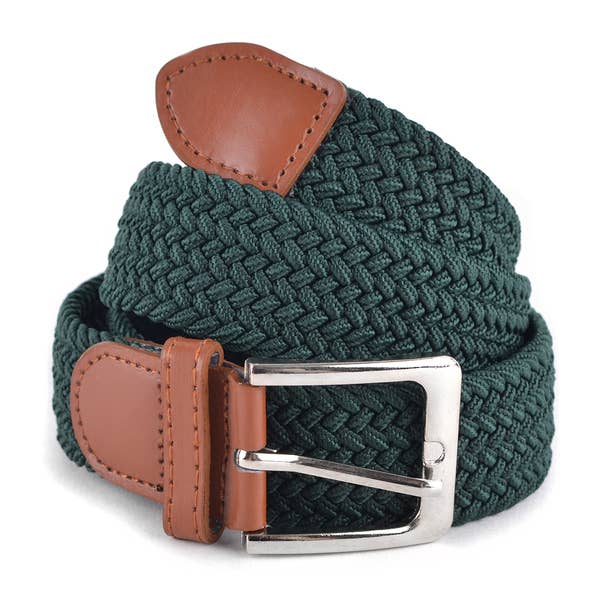 Men's Stretch Braided Woven Belts: HGRN / L