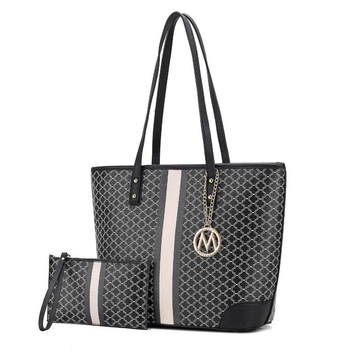Arya Vegan Leather Women’s Tote Bag with Wristlet Pouch 2 pc: White-Grey