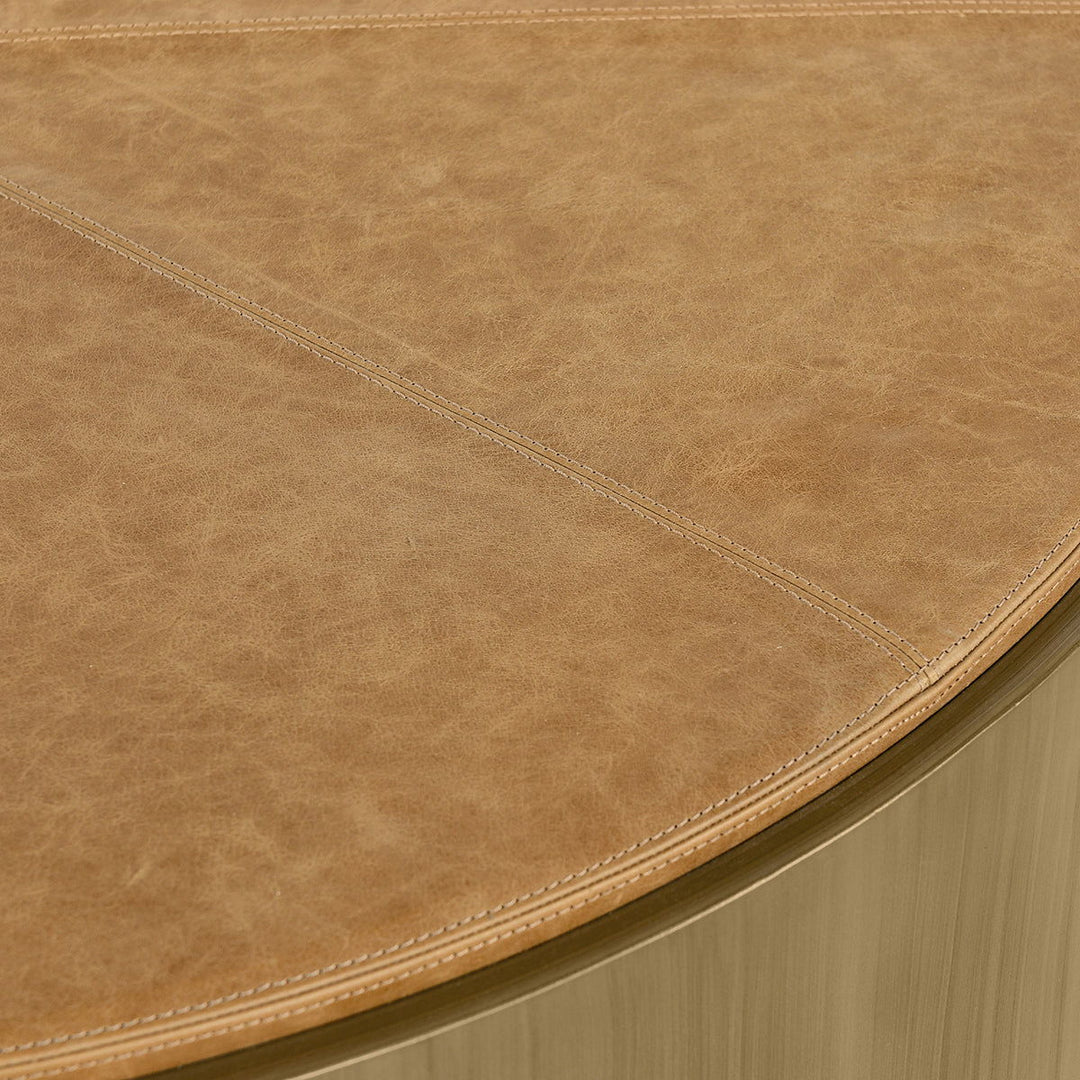 Evan - Round Coffee Table With Casters - Chestnut/Brass