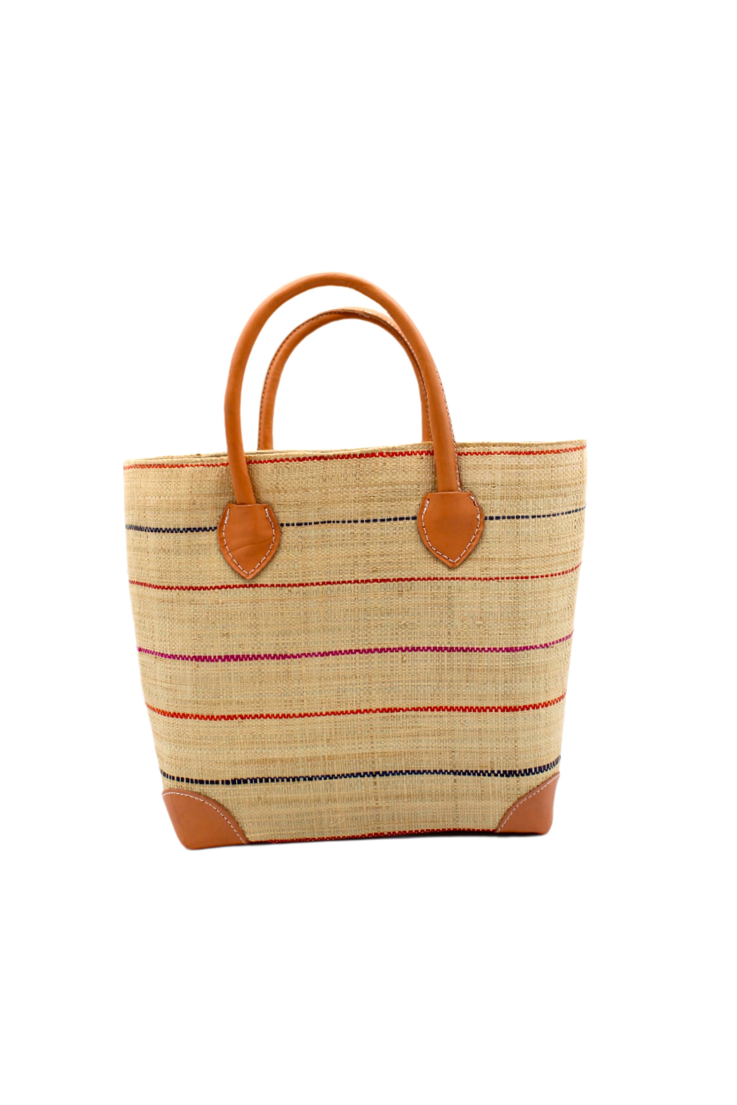 Augustine Straw Basket Bag - Three Sizes: Coral / Large