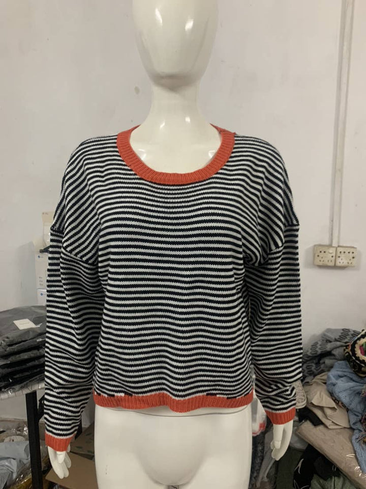CWOSWL0811_ Long Sleeve Loose Neck Pullover Sweater: GREY / (L) 1