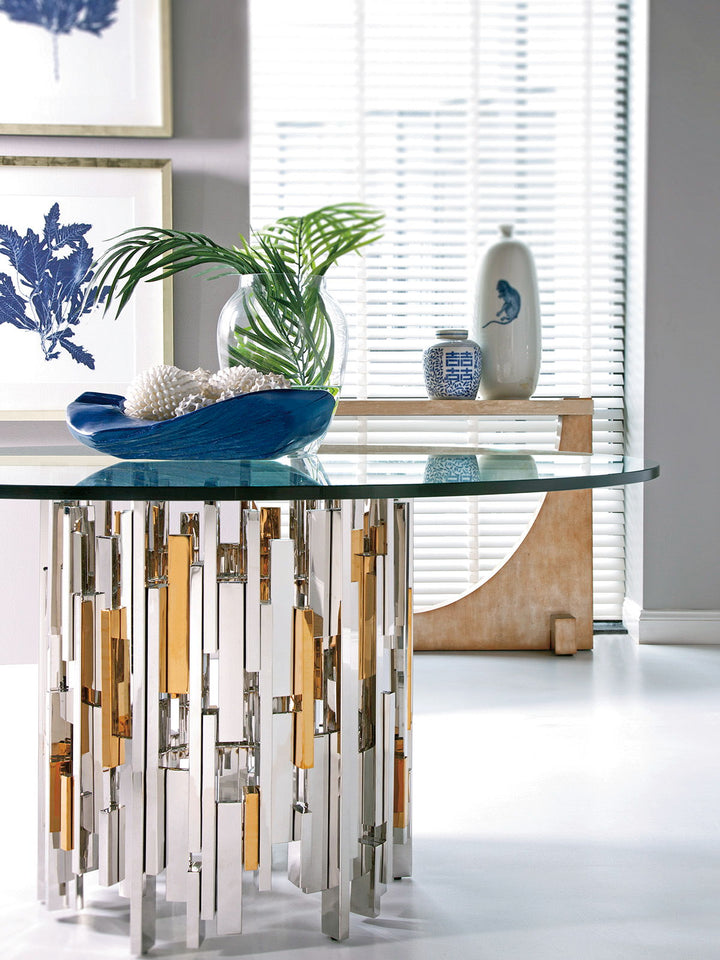 Signature Designs - Cityscape Round Dining Table With Glass Top - Pearl Silver