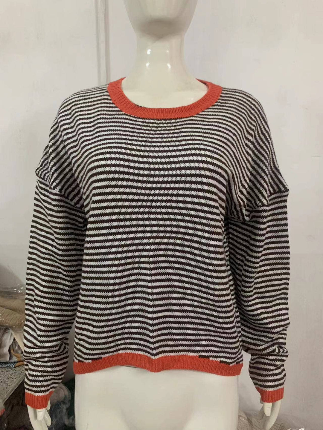 CWOSWL0811_ Long Sleeve Loose Neck Pullover Sweater: GREY / (S) 1
