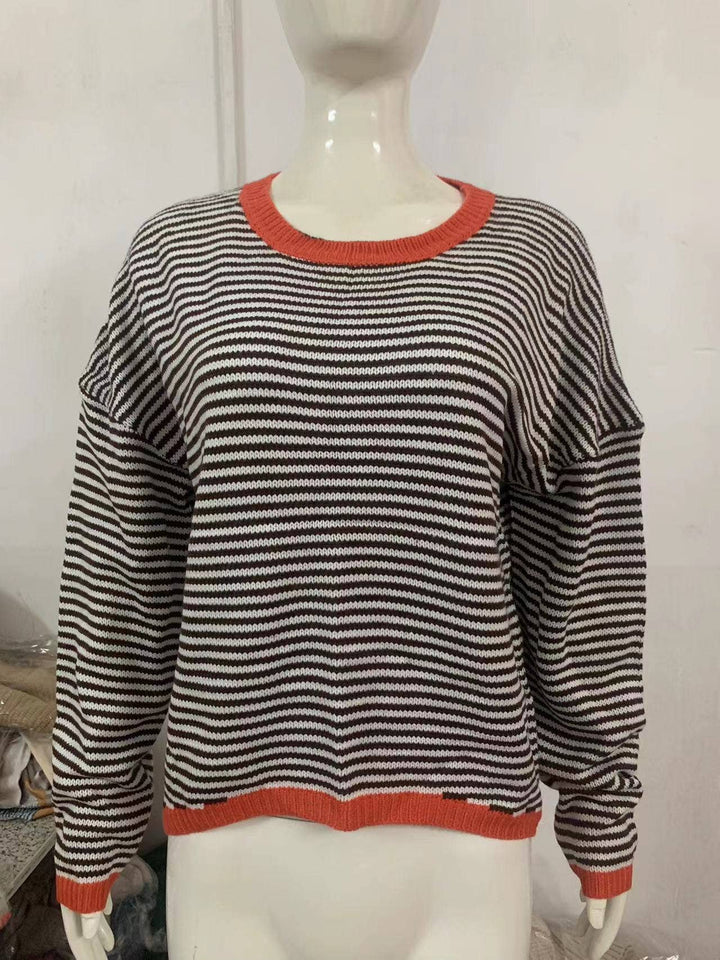CWOSWL0811_ Long Sleeve Loose Neck Pullover Sweater: GREY / (S) 1