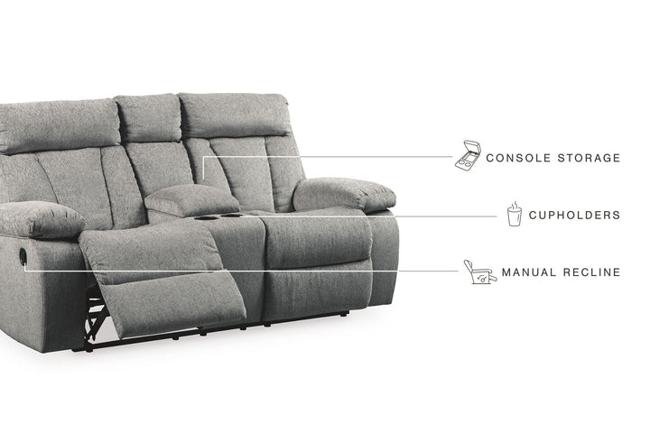 Mitchiner - Fog - DBL Rec Loveseat w/Console