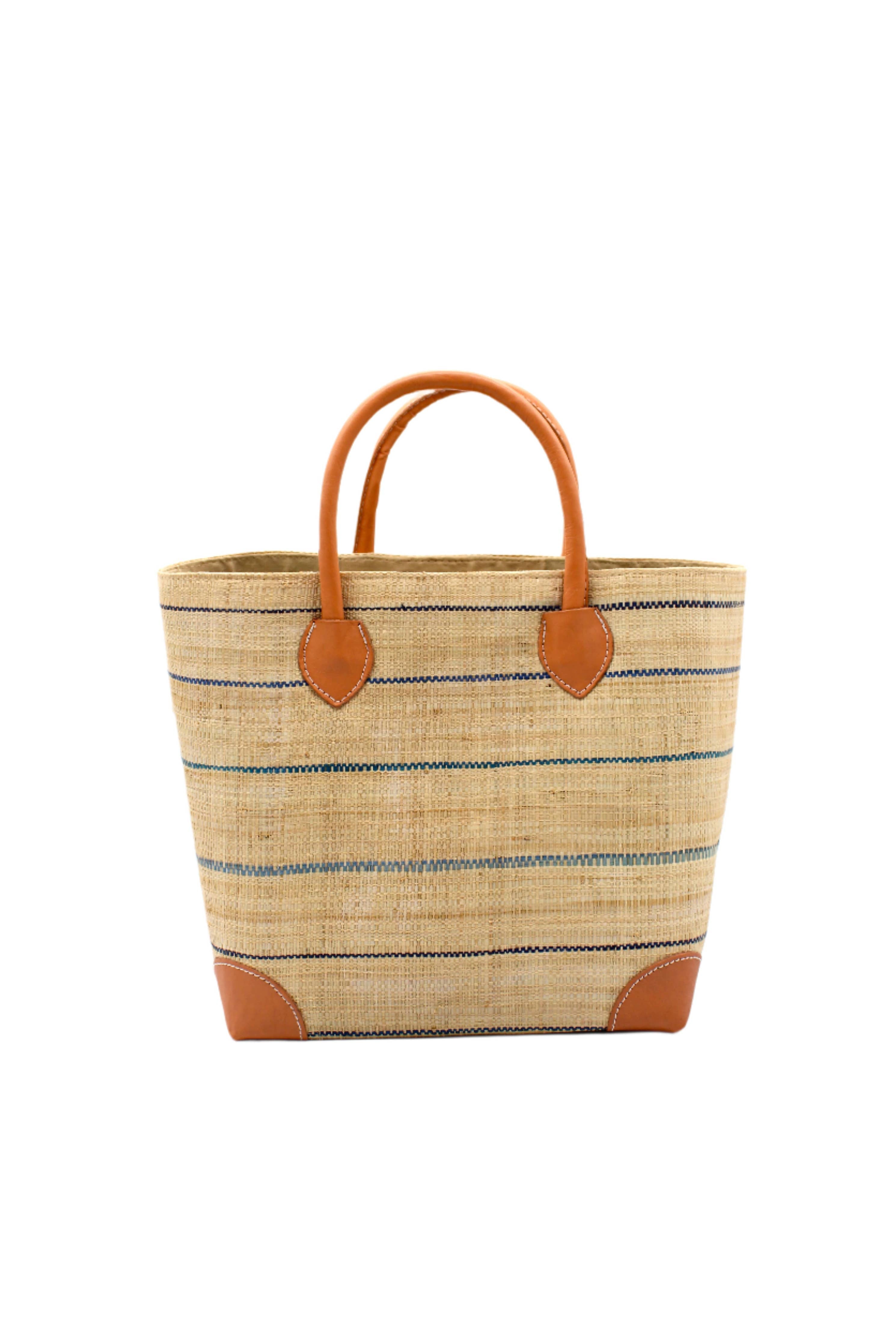 Augustine Straw Basket Bag - Three Sizes: Denim / Large