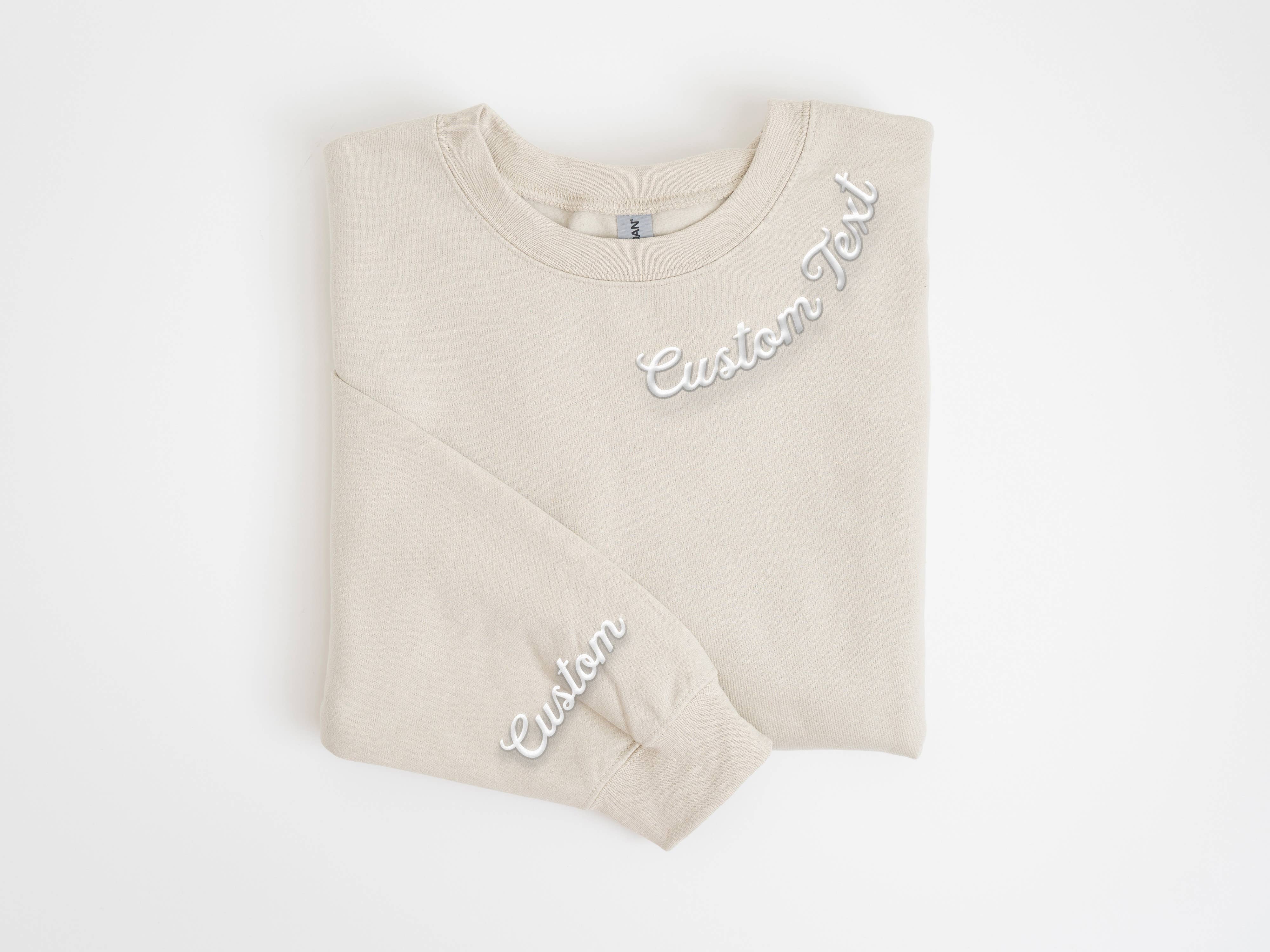 CUSTOM Collar & Sleeve Embossed Puff Print Unisex Sweatshirt: Black / White / L