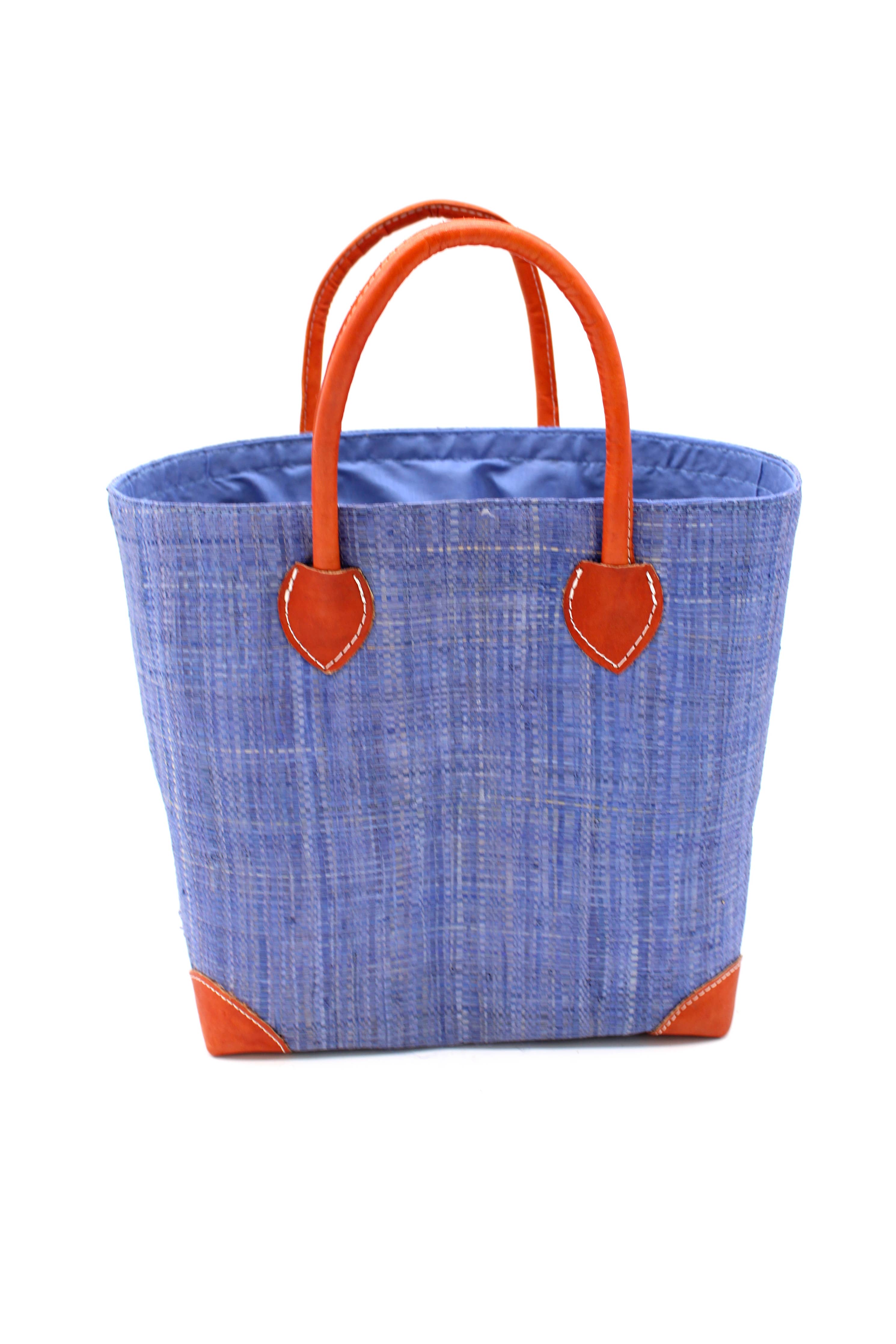 Augustine Straw Basket Bag - Three Sizes: Denim / Large