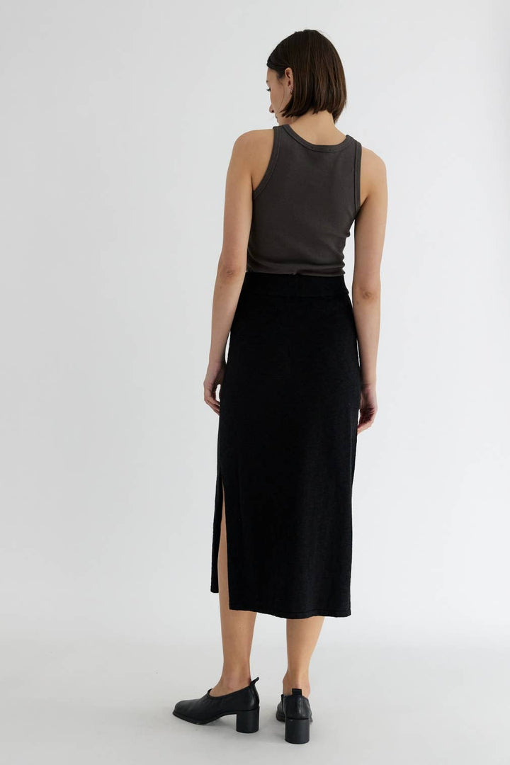 The Rosey Skirt | Midi Skirt with Side Slit: BLACK / MEDIUM