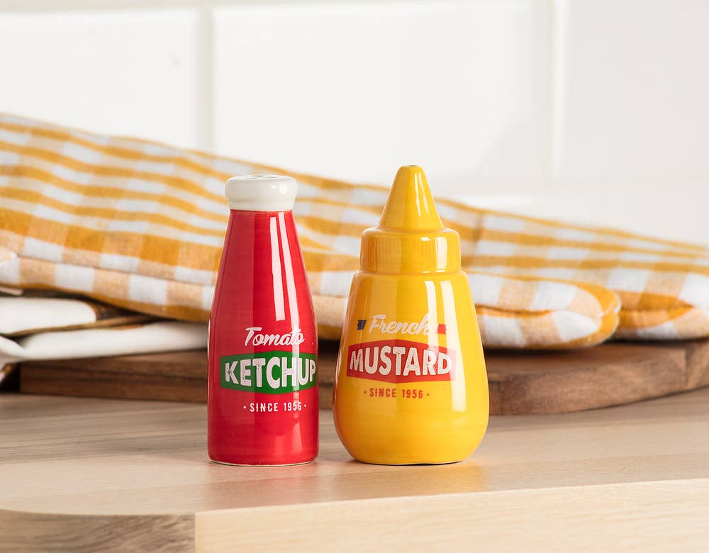 Ketchup & Mustard Salt & Pepper-4"H-1719