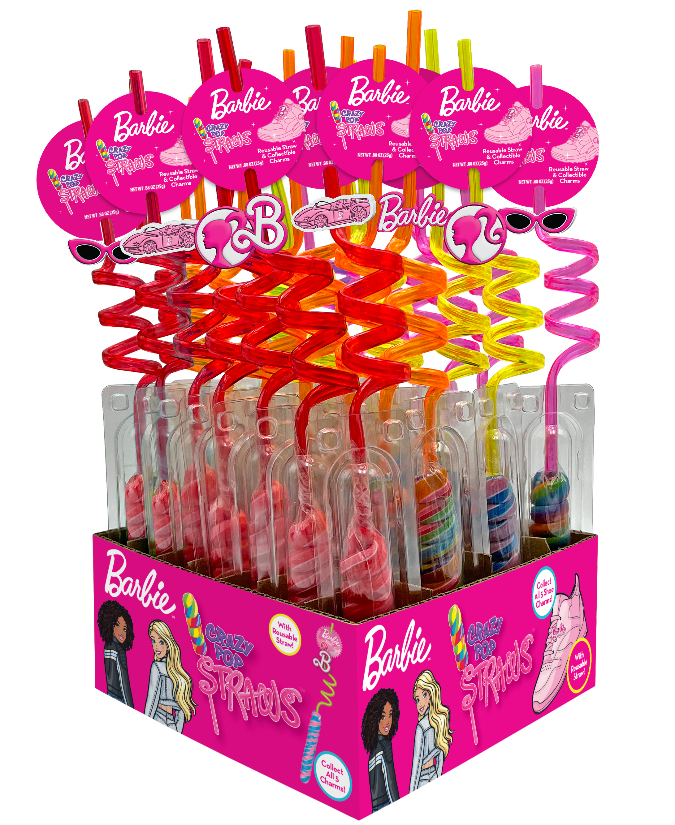 Barbie Crazy Pop Straws w/shoe charm, 30ct