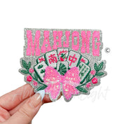 Pink Bow Mahjong Tiles Sequins Patch - Small