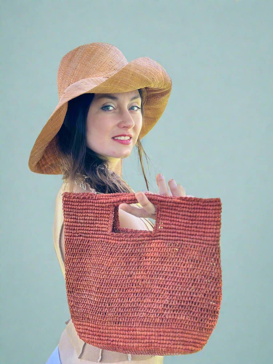 Mini ConCon Crochet Petite Straw Basket: Natural Two Tone Zebra Stripe