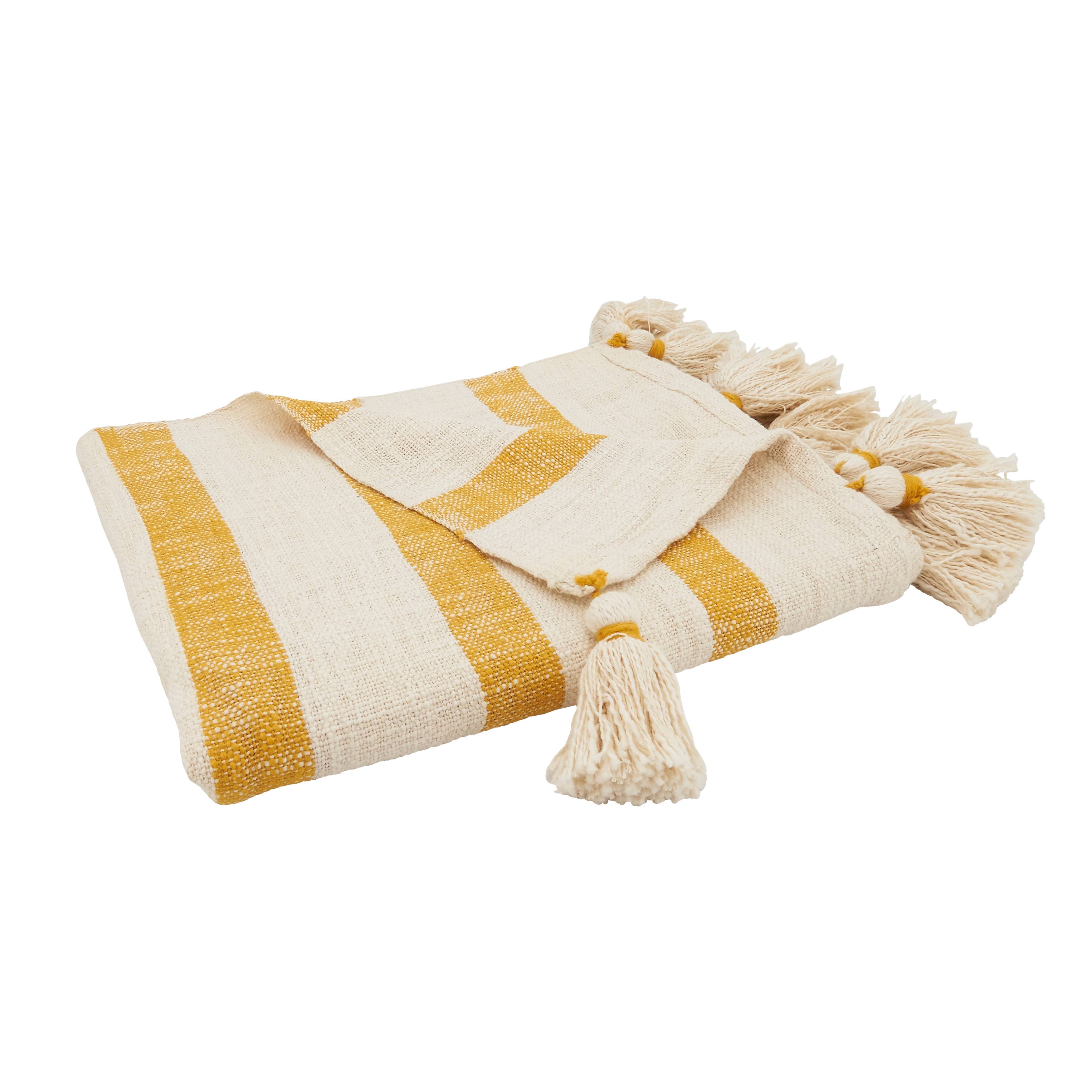 Stripe Tassel Throw: 50"x60" / Mustard