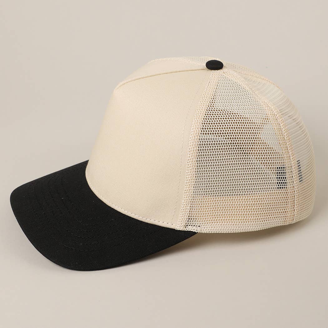 Solid Two-Tone Cotton Trucker Hat with Mesh Back