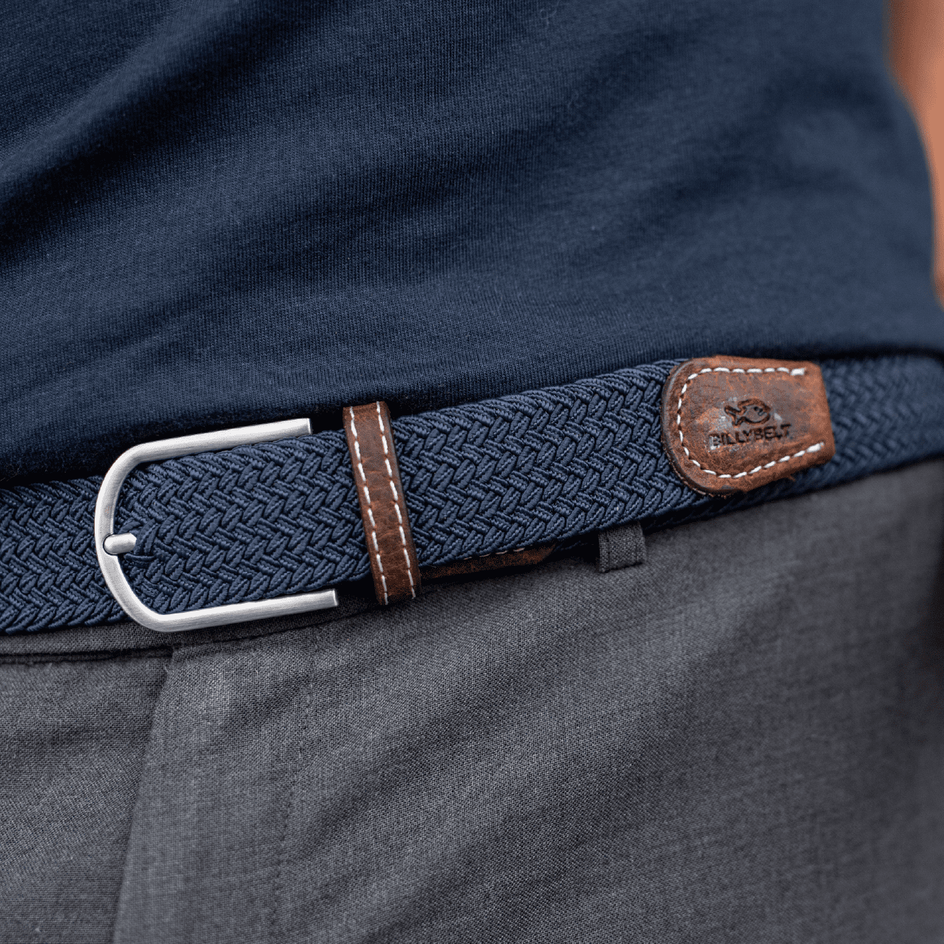 Slate blue elastic braided belt: Size 1