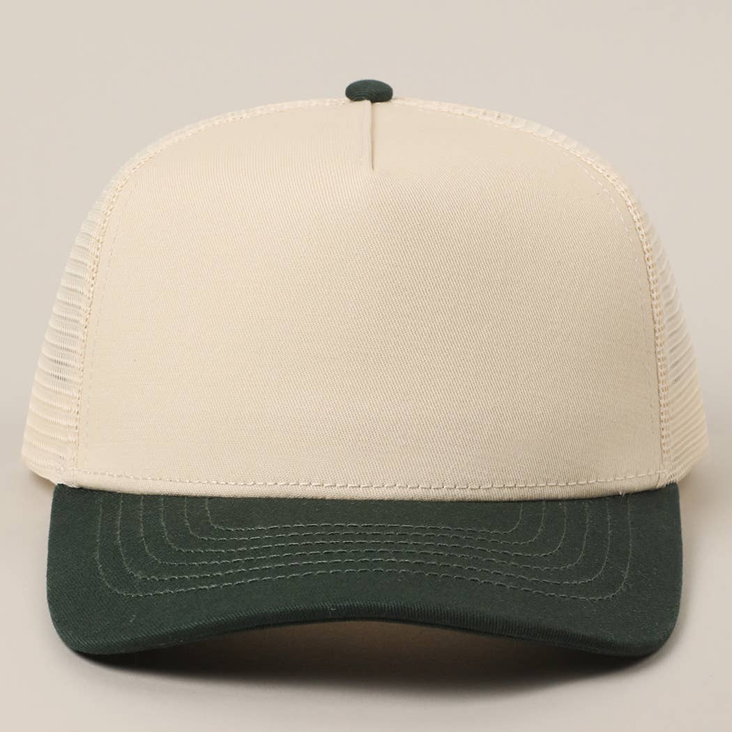 Solid Two-Tone Cotton Trucker Hat with Mesh Back