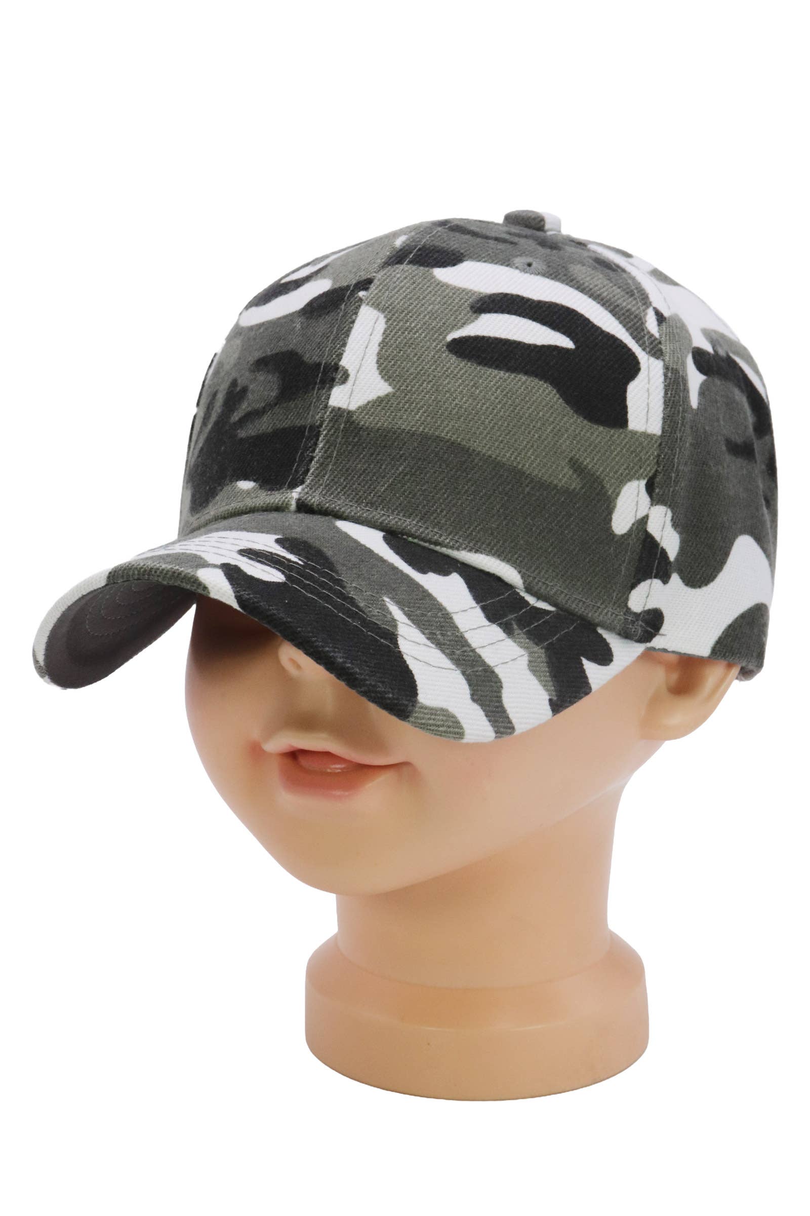 Kids Twill Acrylic Velcro Back Baseball Cap: White / One Size