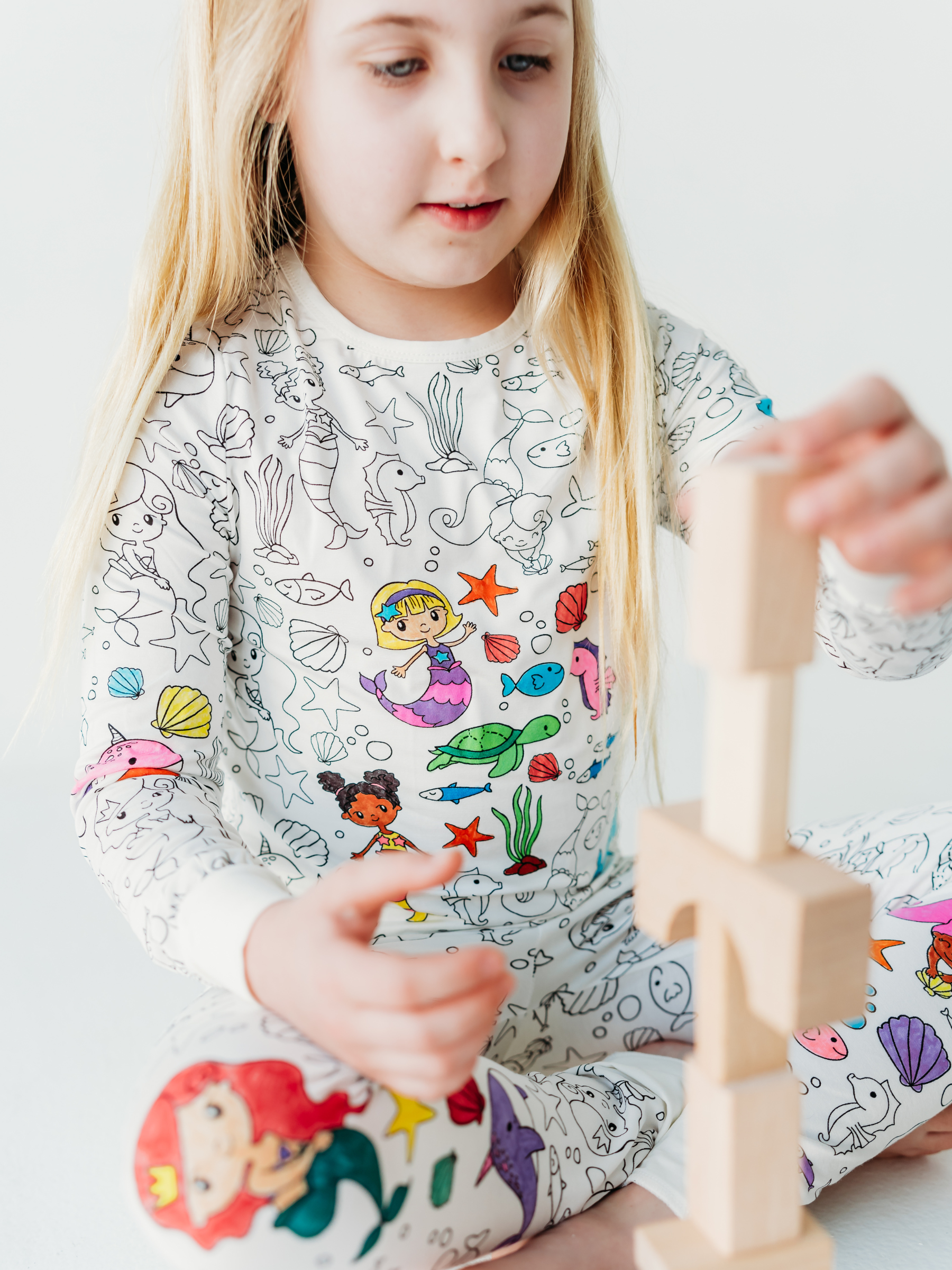 Mermaid Coloring Pajamas 2 piece set made from Bamboo: 2T
