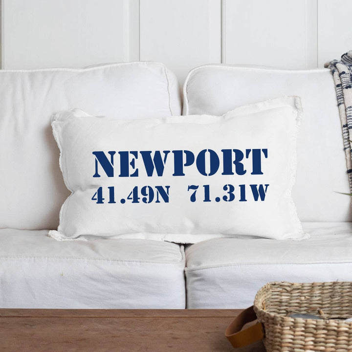 Personalized Your Word + Coordinates Stencil Lumbar Pillow: Natural / 18" X 25"