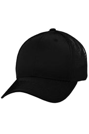 Sleek Black Front Six Panel Curved Bill Trucker Hat: Black