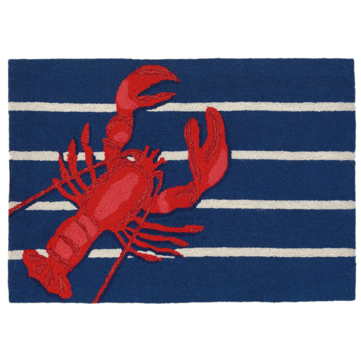 Frontporch Lobster on Stripes Indoor/Outdoor Rug: Navy / Polyester; Acrylic / 1'8" x 2'6"