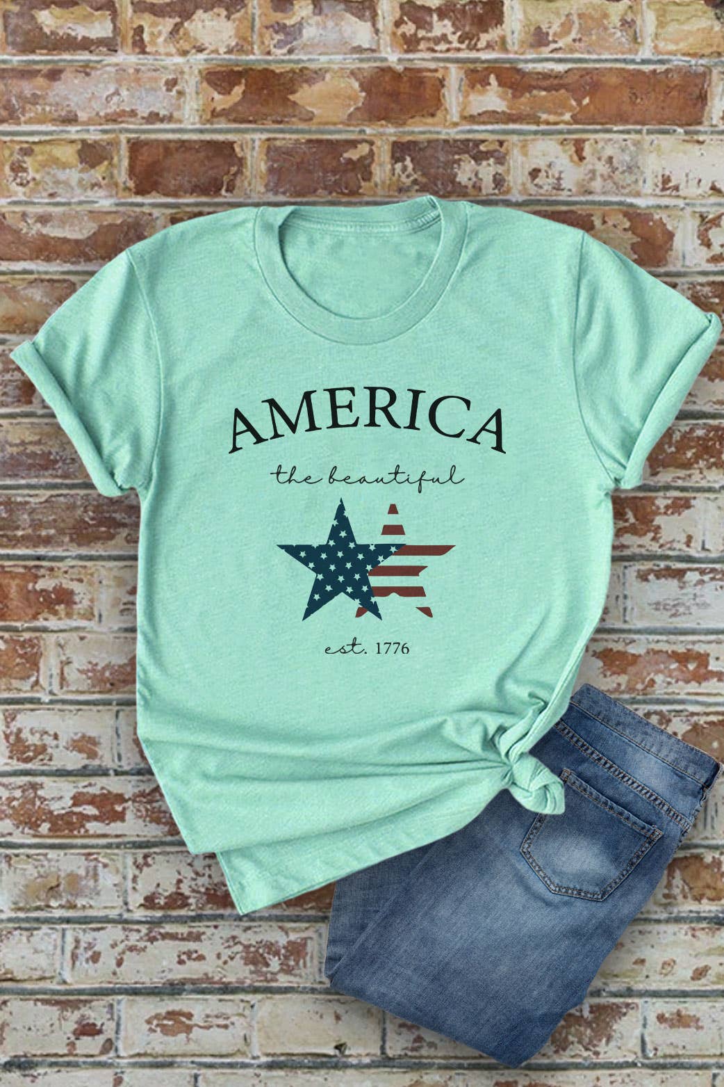 America The Beautiful, 4th of July, UNISEX Round Neck T-Shirt: S / Dusty Rose
