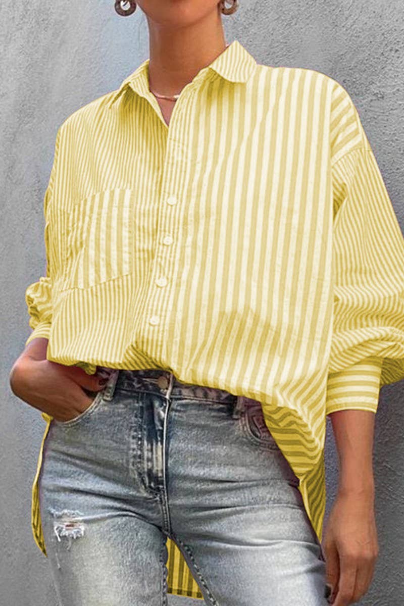 CWTSTL0917_Button Down Casual Striped Long Sleeve Top: Pink / (S) 1