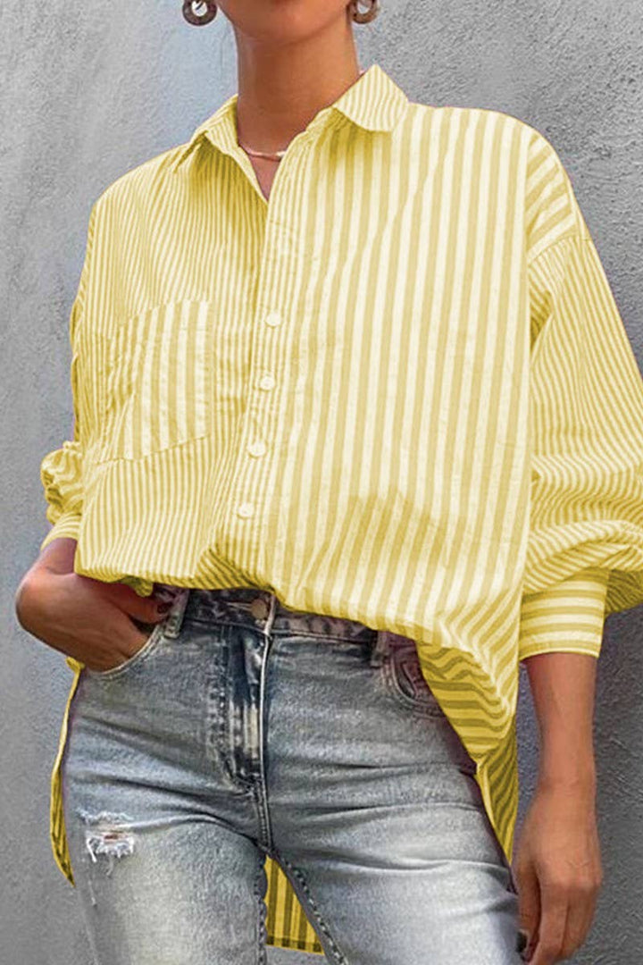 CWTSTL0917_Button Down Casual Striped Long Sleeve Top: Pink / (S) 1