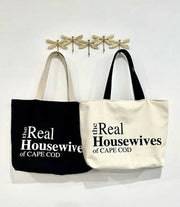 The real housewives of CAPE COD bag: Small / Natural with black handles
