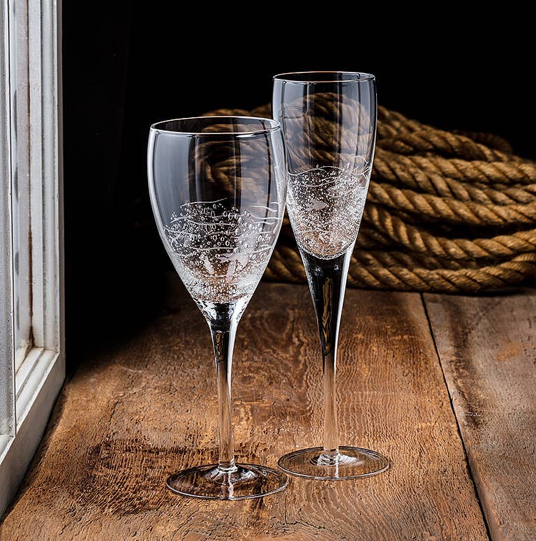 Fish & Bubbles Wine Glass-9"H(16oz)-363