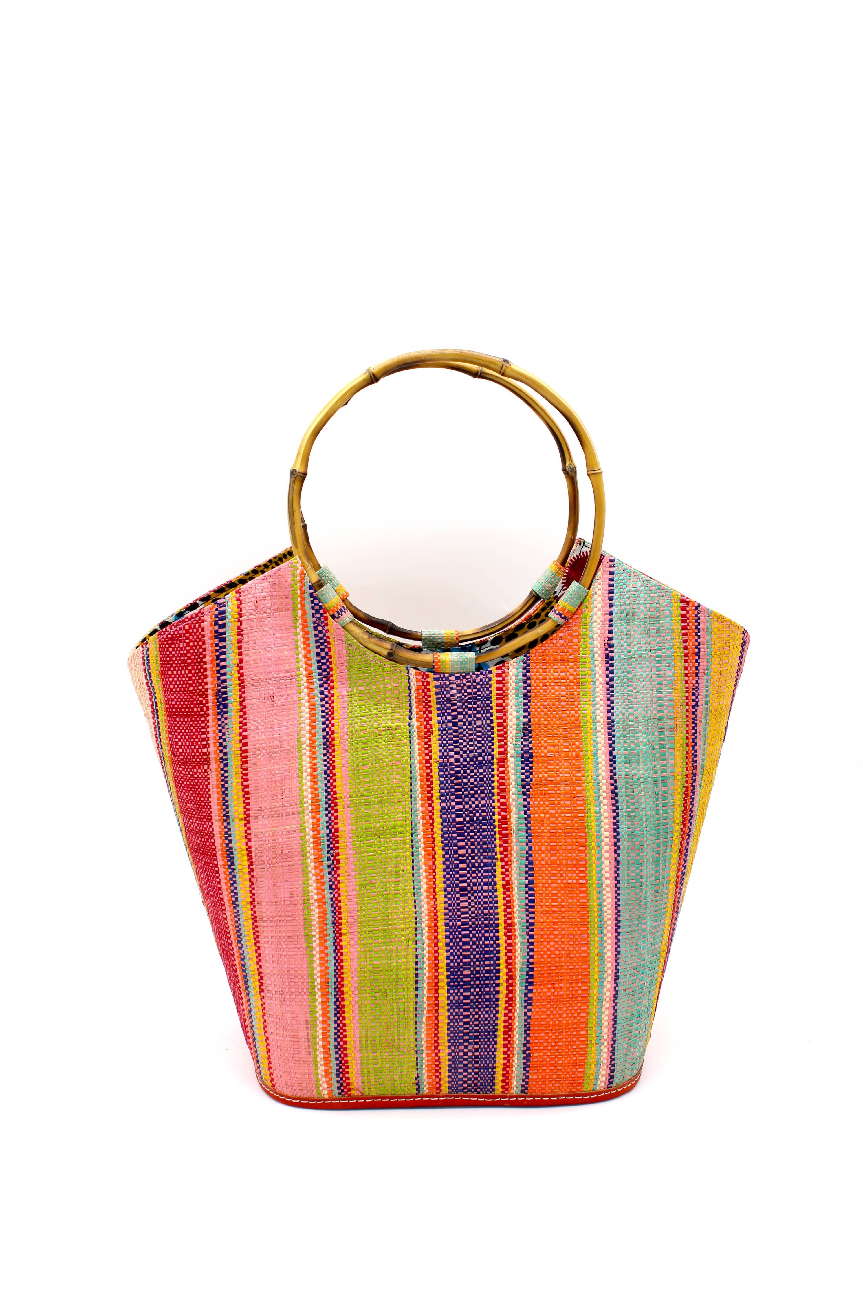 Carmen Straw Bucket Bag with Bamboo Handles: Denim