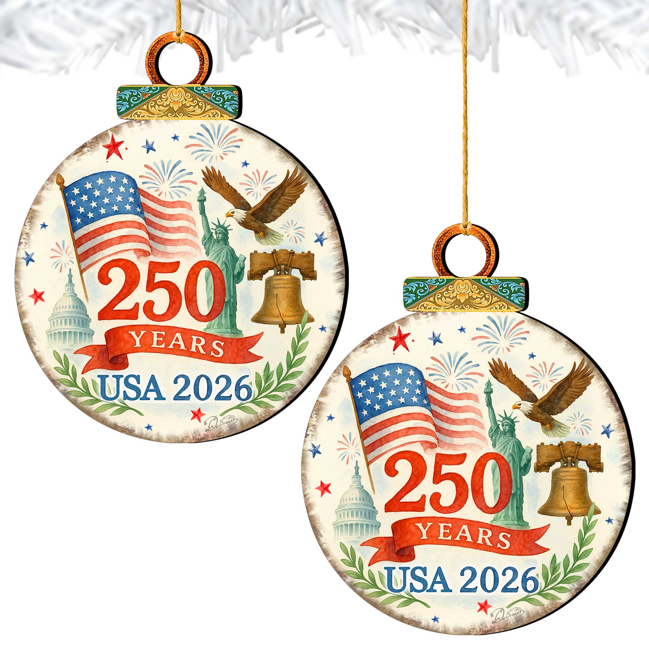 Patriotic 250th Anniversary Round Ornament by G. DeBrekht