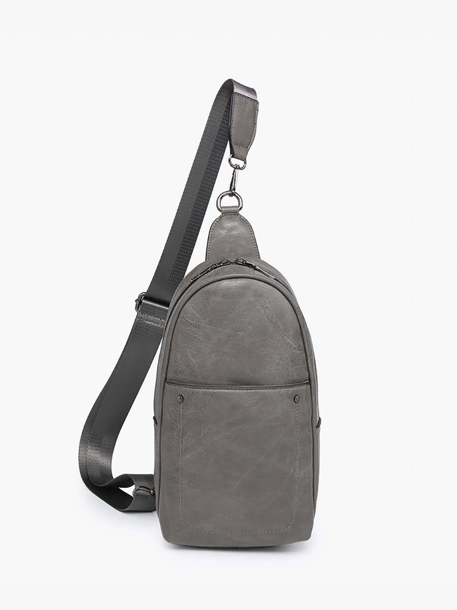 M2437 Pamela Sling Bag w/ Dbl Zip & Removable Strap: Charcoal