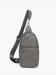M2437 Pamela Sling Bag w/ Dbl Zip & Removable Strap: Charcoal